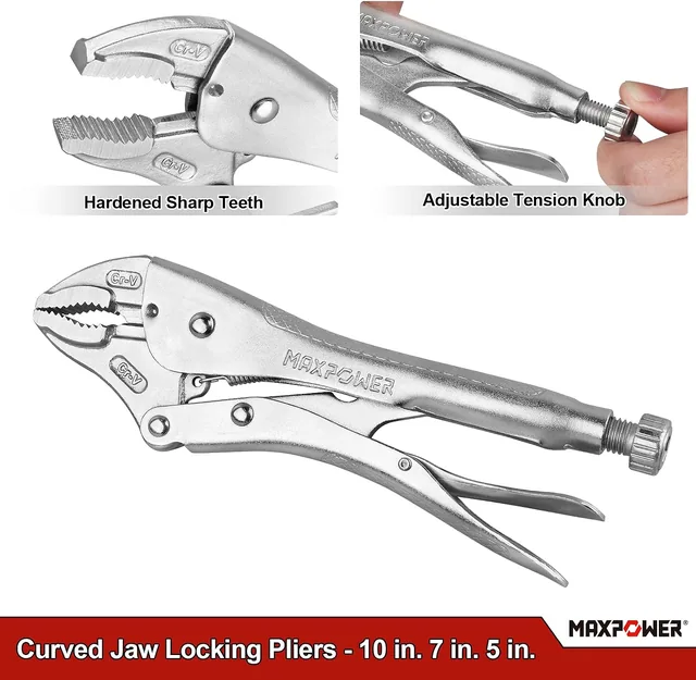 5-Piece Locking Pliers Set: Round stock or a narrow gap