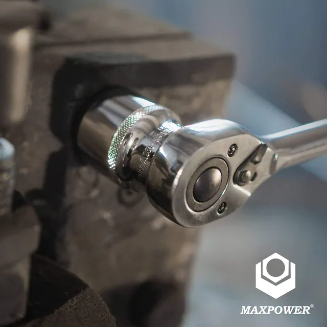 MAXPOWER ratchet positioned on a metal fastener